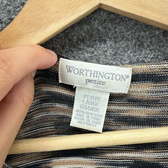 Worthington Tank Women PL Petite Gray Striped Sleeveless Wide Strap V-Neck Silk - Picture 3 of 6